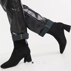 NWT! Miss Selfridge heeled boots with square toe in black, sz. 7.5